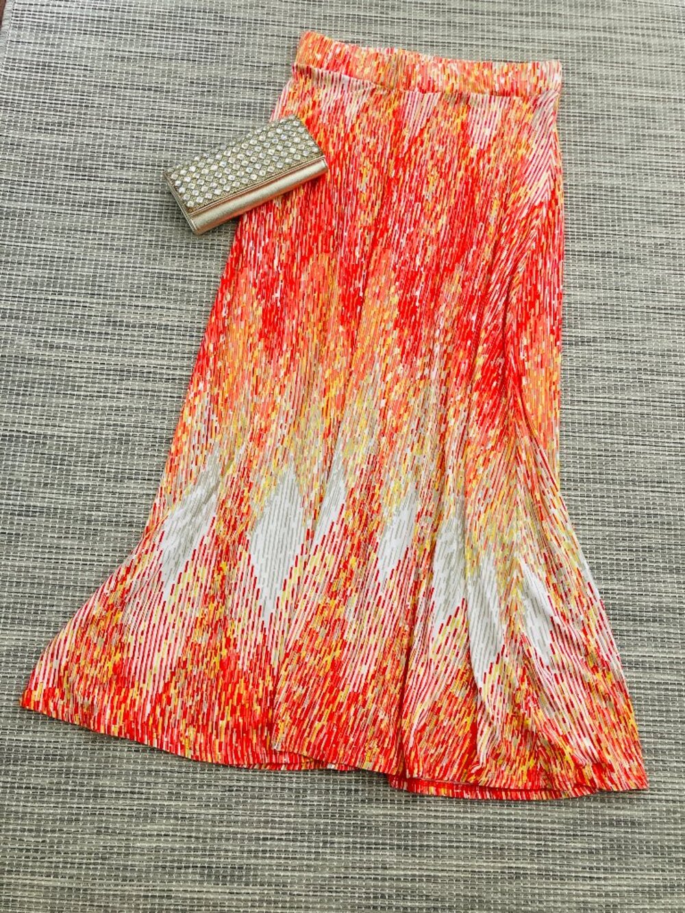 Lane Bryant Orange Yellow Gray WhiteSuper Soft Maxi Skirt 14/16